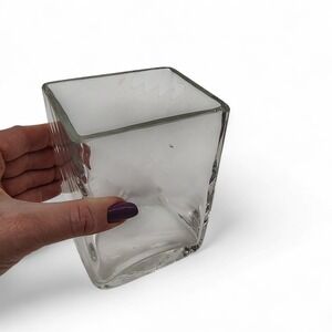 Rectangle Glass Vase MCM Modern Home Decor‎  Thick Heavy 5.5" Wavy